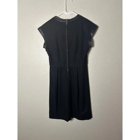 Authentic Celine Women 6 Black Wool A-Line Dress Mini Lamb Leather Designer Luxe - Picture 2 of 11